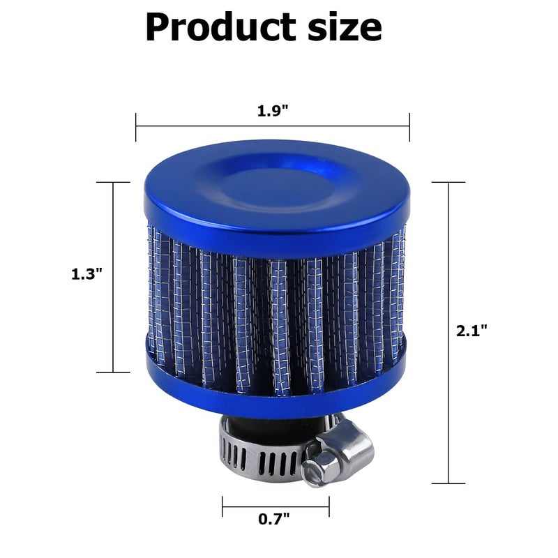 BESULEN Air Intake Filter Breather  0.47 inch Universal Cold Air Filter  12mm Car Turbo Vent Air Intake Filter Cleaner  Crankcase Breather Compatible with Car and Motorcycle Engine Parts (Blue) - Image 2